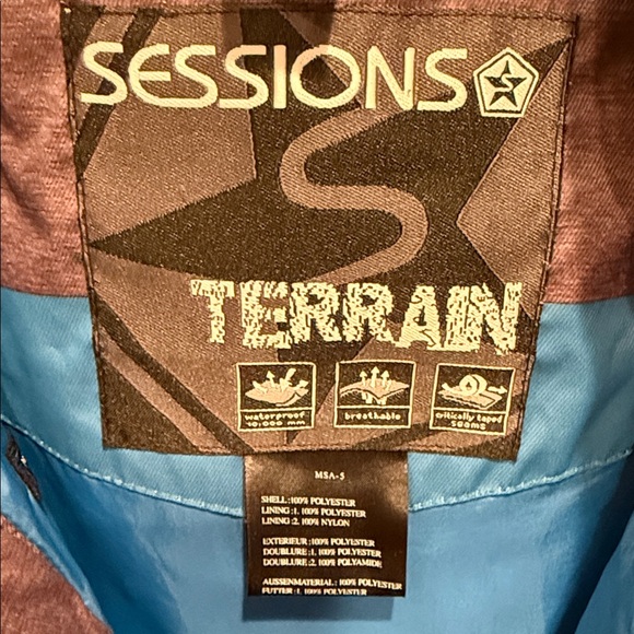 SESSIONS Men's Blue and Brown Striped Ski Jacket - Picture 2 of 11